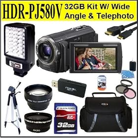 Sony HDR-PJ580V High Definition Handycam 20.4 MP Camcorder Package W/ 32GB SD Memory + 2X Telephoto Lens + Wide Angle Lens + Video Light + Case + Tripod & Much More!!!