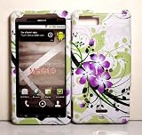 Purple Flower with Green Wave Snap on Hard Protective Cover Case for Motorola Droid X MB810