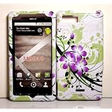 Purple Flower with Green Wave Snap on Hard Protective Cover Case for Motorola Droid X MB810 + Microfiber Pouch Bag