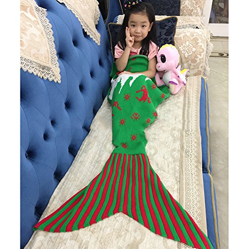 NOPTEG Kids Mermaid Tail Blanket Knitted Living Room Sofa Sleeping Bag Birthday Christmas Gift 59inch x31.5 inch (Green)