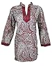 Indian Kurti Tunic Top Maroon Printed Womens Blouse Kurta Medium Sz