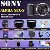 Sony Alpha NEX-5 Interchangeable Lens Digital Camera (Black) With Sony E-series 18-55mm f/3.5-5.6 OSS Lens w/Shade + HUGE ACCESSORIES PACKAGE INCLUDING WIDE ANGLE MACRO LENS + 2X TELEPHOTO + 3 PC FILTER KIT + 8GB SDHC MEMORY CARD + EXTENDED LONG LIFE BATTERY + CARRYING CASE + TRIPOD + LENS HOOD + LENS CAP KEEPER & MUCH MORE!!