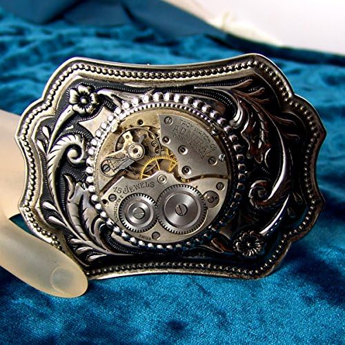 Man's Pocket Watch Movement Belt Buckle -Silver Tone Admiral Tacy Movement on Antique SIlver Tone Base E3542