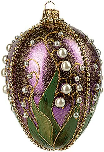 Faberge Inspired Purple Lilies of the Valley Egg Polish Glass Christmas or Easter Ornament