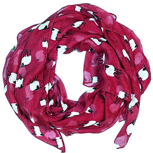 Sheep Print Design Scarves for Women Lightweight Large Size Scarf (Red)
