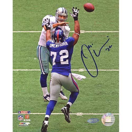 Steiner Sports NFL Osi Umenyiora Pressuring Romo Autographed 8-by-10-Inch Photograph