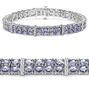 13.00 Carat Genuine Tanzanite and White Topaz Silver Bracelet by