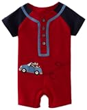Kitestrings Baby-Boys Newborn Cotton Interlock Short Sleeve Romper, Peacoat Navy/Red, 6-9 Months