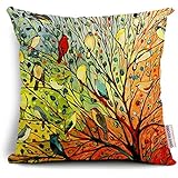 Oil Painting Hundreds of Birds Cotton Linen Throw Pillow Case Cushion Cover Home Sofa Decorative 18 X 18 Inch (2)