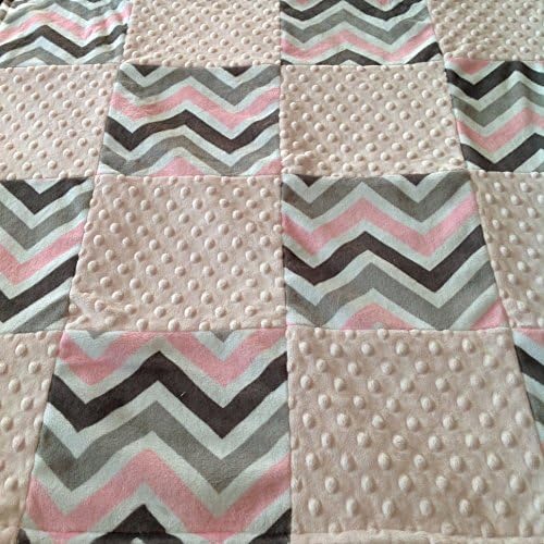 Super Soft and Plush Baby Girl Minky Cuddle Quilt in Pink &amp; Grey/Nursery Baby Girl Rag Patchwork Blanket/29" x 29"/FREE SHIPPING