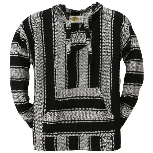 Black Stripe Woven Baja Hoodie