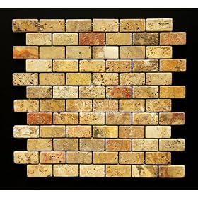 Scabos 1 X 2 Tumbled Travertine Brick Mosaic Tile