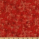 44'' Wide Red Metallic Holly Leaves Magical Christmas Fabric By The Yard