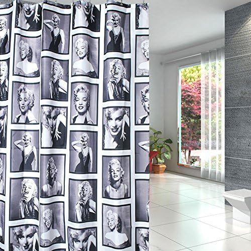 Tahity Retro Black and White Marilyn Monroe Waterproof Fabric Bathroom Shower Curtain with Hooks (70.8"x78.7"(wxh))