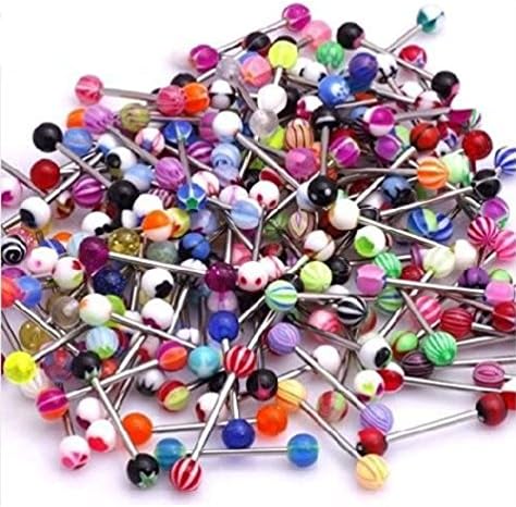 Wholesale Lot 55pcs 14g Tongue Rings Barbells Assorted Colors