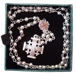 Sterling silver Rosary Made in Loops-rings style to add strength..4mm Silver beads and two Silver Jerusalem Crosses - Perfect Gift