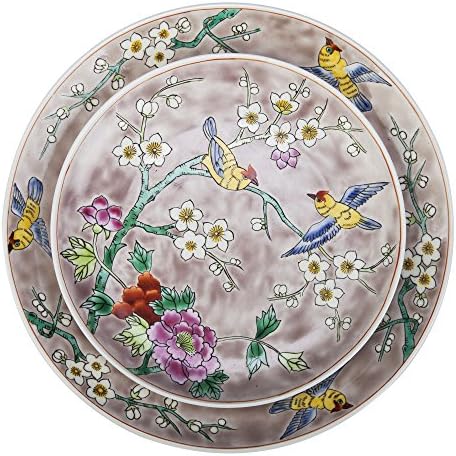 Mightee Luxury Asian Style Painted Round Lunch Plates, Steak / Meat / Noodle / Appetizer Platters by Mightee Manual Craft -Traditional Chinese mudan Symbol about loyalty &amp; happiness