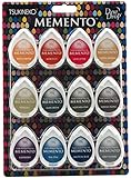 Tsukineko Memento Dew Drops Fade Resistant 12-Piece Dye Inkpads Assortment, Snow Cones