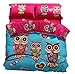 Cliab Owl Bedding Full Duvet Cover Set Size 4 Pieces 100% Cotton