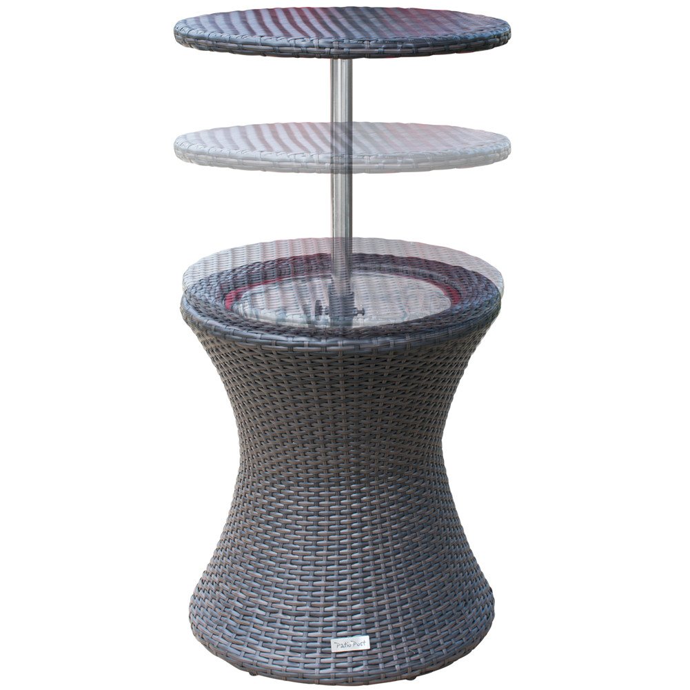 PatioPost Cool Table PE Wicker Style Outdoor Patio Pool Cooler Bar, Brown