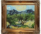 Art Reproduction Oil Painting - Van Gogh Paintings: Olive Trees with the Alpilles in the Background with Renaissance Bronze Frame - Bronze Finish - 30 X 34 - Hand Painted Framed Canvas Art