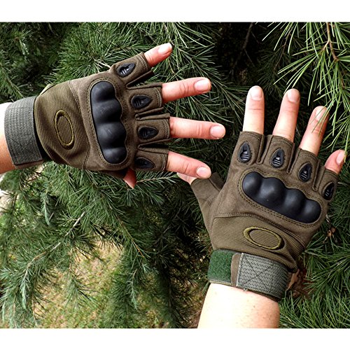 KevenAnna Free Soldier Mens Hard Knuckle Half Finger Military Gear Outdoor Tactical Gloves(Army Green, L)