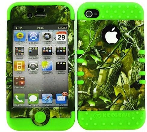 Bumper Case for Iphone 4 Soft Lime Green Skin Hard Forest Camo Green Leaves Cover