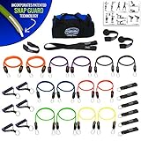 Bodylastics (Genuine) 31 pcs Resistance Bands Set *MEGA RESISTANCE with 14 Stackable anti-snap exercise tubes, Heavy Duty components, Large gym bag and printed instructions for the top muscle building exercises.
