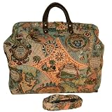 ArtisanStreet's Around the World Tapestry Carpet Bag with Matching Shoulder Strap. Includes Outside Envelope Pocket at Back. Limited Edition. Use as Overnight Bag or Even as a Briefcase