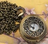 Vintage Style Covered Pocket Watch With Window Pendant Clock With 15 Chain In Antique Gold Finish Vintage Style Covered Pocket Watch With Window Pendant Clock With 15 Chain In Antique Gold Finish
