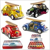 Set of 12 Cars: 5" 1967 VW Classic Beetle Flowers and Surfboard