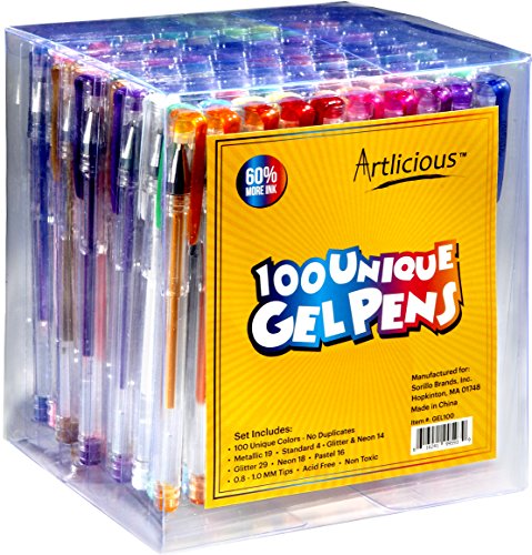 Artlicious-ULTIMATE-100-Unique-Gel-Pens-Set-No-Duplicates-60-More-Ink-Than-Other-Brands-Non-Toxic-Acid-Free-Ideal-for-Coloring-Books