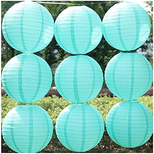 12-Inch Round Paper Lantern, Teal, Set of 6