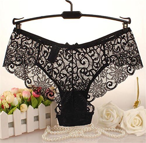 Xiaotuzai Seductive Sexy Full Lace Panties,Mid-Rise Waist Transparent Floral Bow Briefs,High-Crotch Lace Soft Sexy Briefs Underwear BlackM Clean