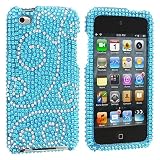 Electromaster(TM) Brand - Flower on Blue Bling Rhinestone Diamond Snap-On Hard Skin Case Cover New for iPod Touch 4th Generation 4G