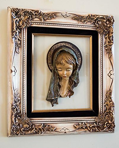 Madonna Sculpting Hand Painted in Italy Mounted in Picture Frame