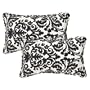 Pillow Perfect Decorative Black/Beige Damask Toss Pillows, Rectangle, 2-Pack