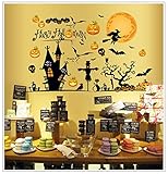 Asunflower® Removable Wall Sticker Happy Halloween Showcase Sticker Witch Bats decor Horror Ghost Market Store Decal Art DIY