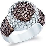10k White Gold Chocolate Brown and White Diamond Large Puffed Round Cut Womens Fashion Cocktail Anniversary Ring Band (2.0 cttw)