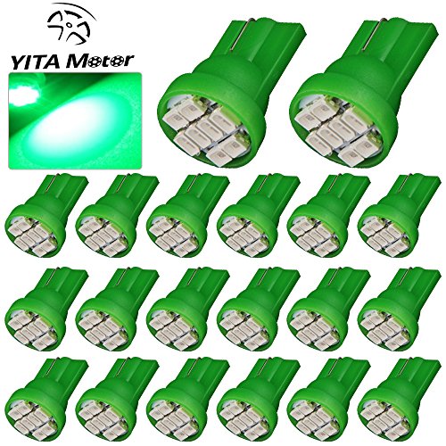 YITAMOTOR 20 PCS T10 Wedge 8-SMD Green LED Light bulbs W5W 2825 158 192 168 194