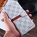RAYTOP iPhone 6s Case Leather Cover for Apple iPhone 6 4.7 Regular Size Kickstand White Leather Checker Plaid Striped Magnetic Hand Strap Wristlet Slim Men Women Girls Classy Decent Business Style New