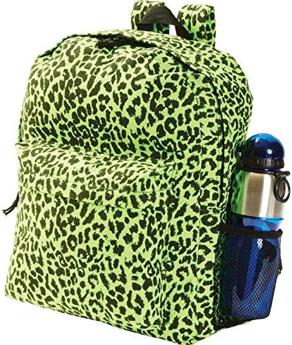 16" Neon Green Leopard Print Backpack School Book Bag Kids Carry on Travel Tote