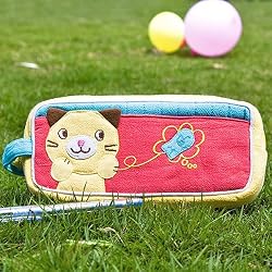 [Kitty & Fish] Embroidered Applique Pencil Pouch Bag / Cosmetic Bag / Carrying Case (7.3*3.3*1.4)