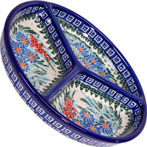 Polish Pottery Ceramika Boleslawiec 0727/169 Mercedes Divided Platter, 10-3/4-Inch in Diameter,