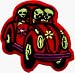 Hippy Aliens in Red Beetle Car with Daisies - Embroidered Iron On or Sew On Patch