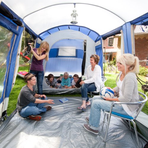 Skandika Montana 6 Tente de camping tunnel familiale pour 6 personnes Bleu 650 x 240 cm