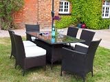 from Oakita Barcelona Rectangular Brown Rattan Garden Furniture Table and 6 Chairs with cushions Dining Set Model 009-009