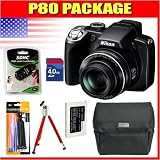 cheap Nikon Coolpix P80 10.1MP Digital Camera with 18x Wide Angle Optical Vibration Reduction Zoom (Black) Package 2