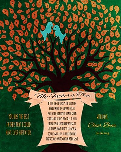 Gift For Dad Father's Day Gift Poem My Father's Tree Personalized Family Tree Birthday Gift for Dad 8x10 Custom Art Print Green Orange Turquoise