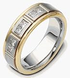 18 Karat Yellow Gold & Titanium 6.5mm Princess Cut Diamond Wedding Band